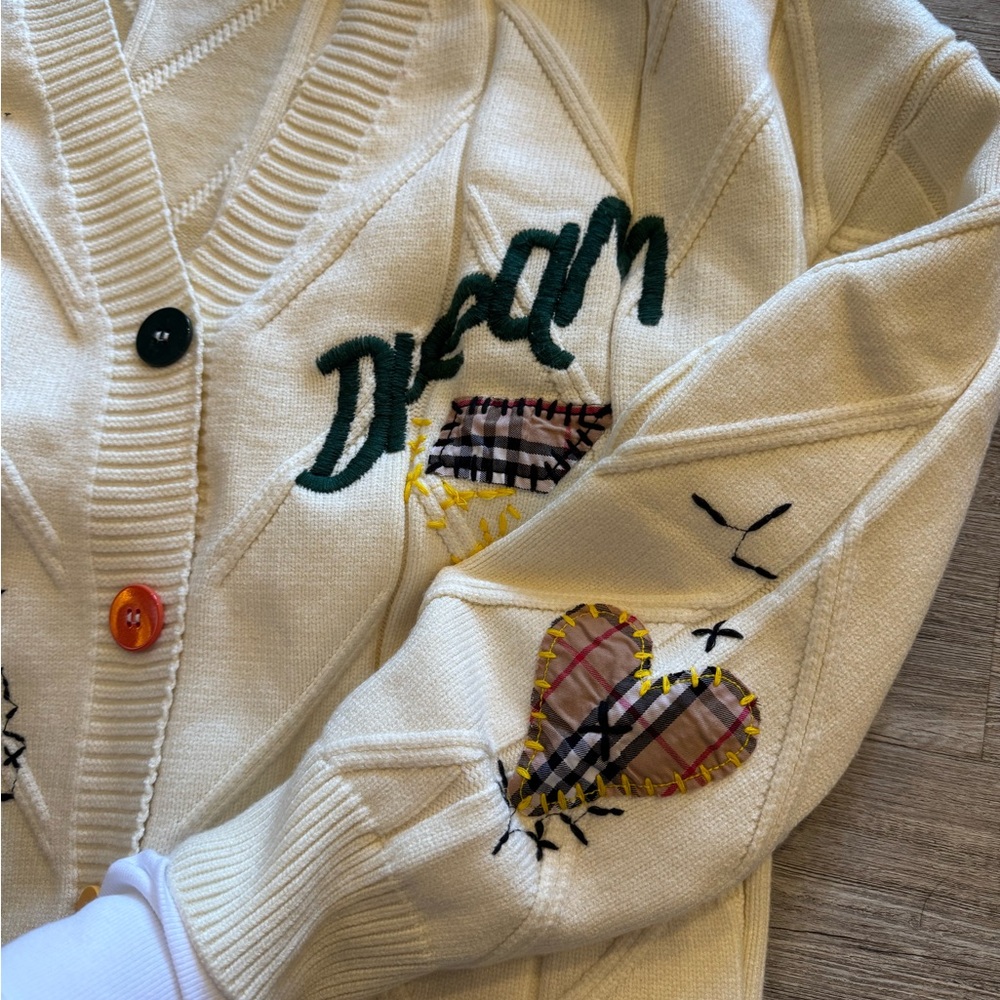 Ebossy Patchwork Cream Knit Cardigan - image 4